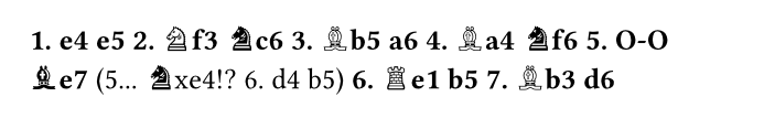 Figurine Ruy Lopez notation with an inline variation and a “!?” annotation