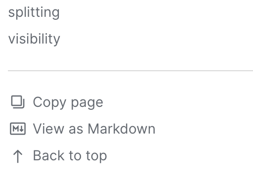 Sidebar footer after: Copy page, View as Markdown, Back to top