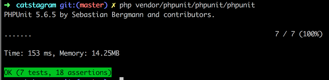 PHPUnit test output