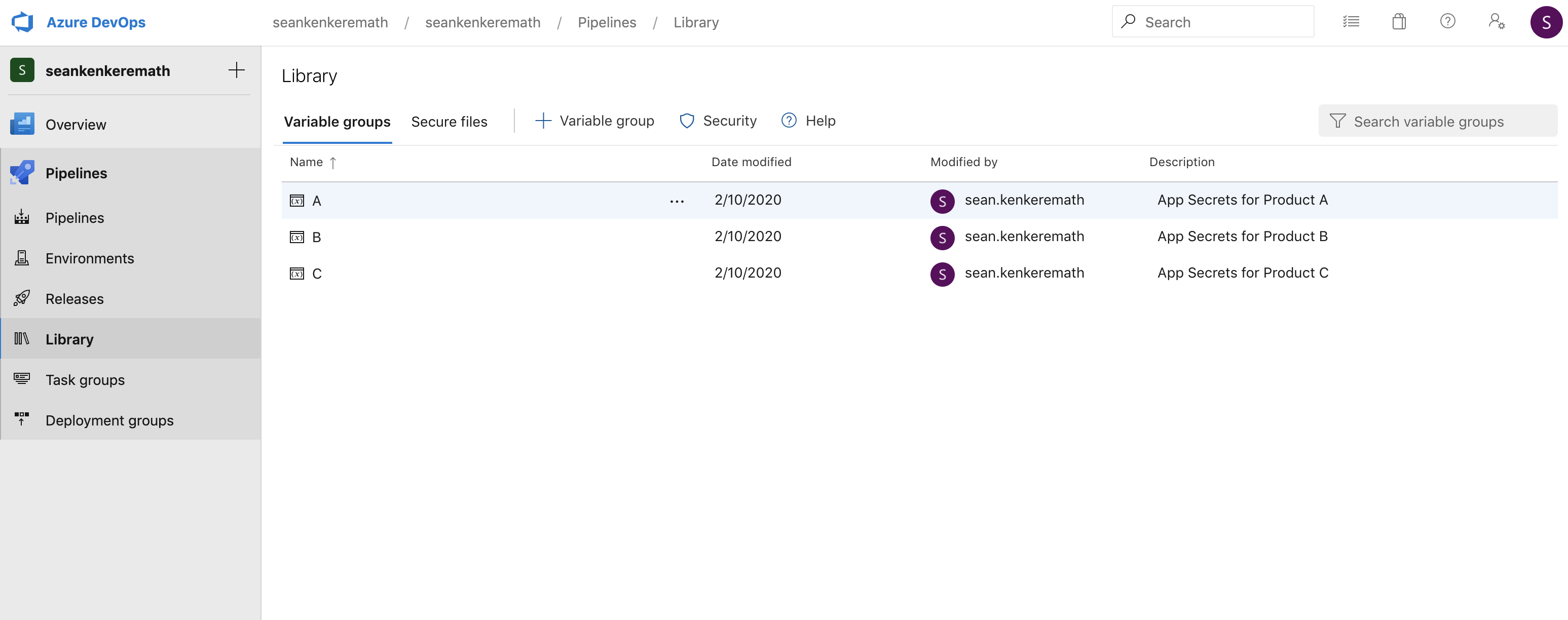 Creating multiple variable groups