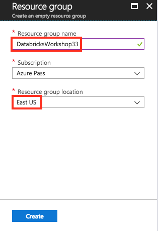 Screen shot showing resource group creation in the Azure portal