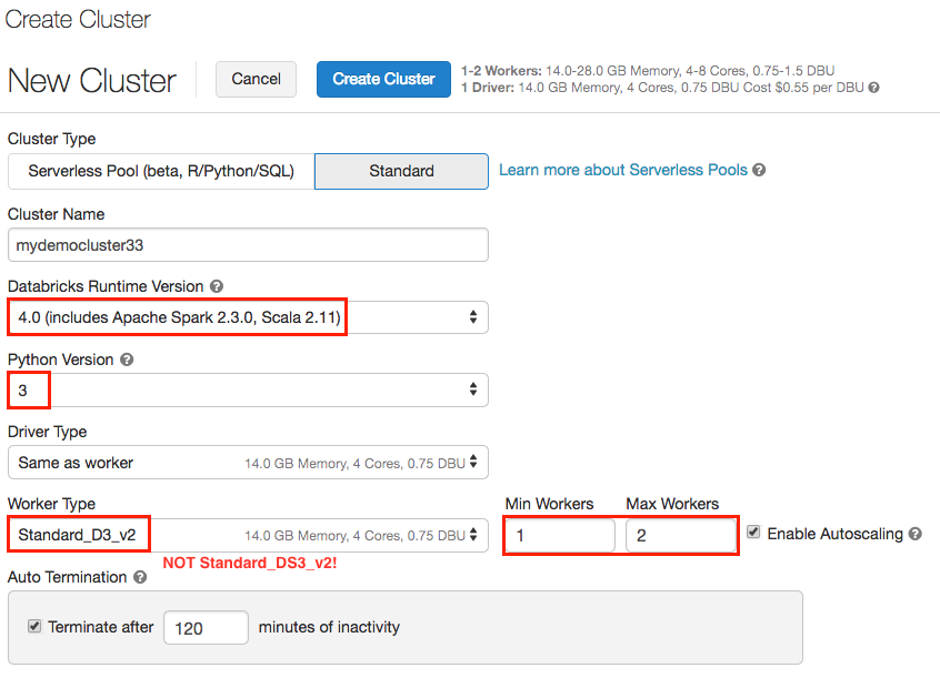 Create Databricks Spark cluster on Azure