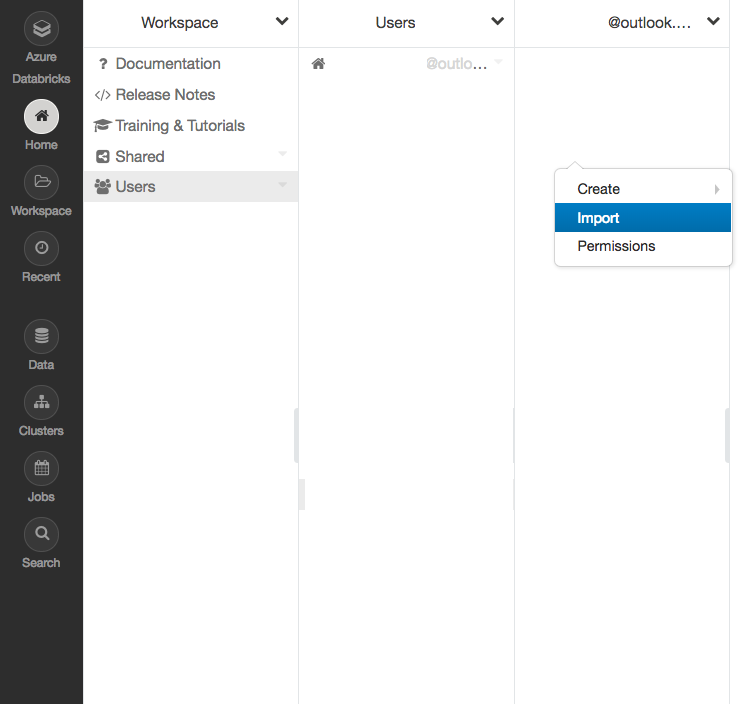 Screen shot showing import Azure Databricks