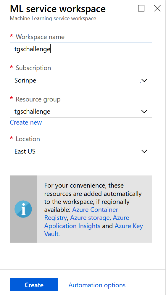 create azure Ml