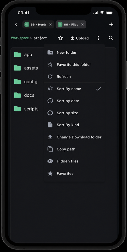 SFTP browser showing a generic project's folders and file actions