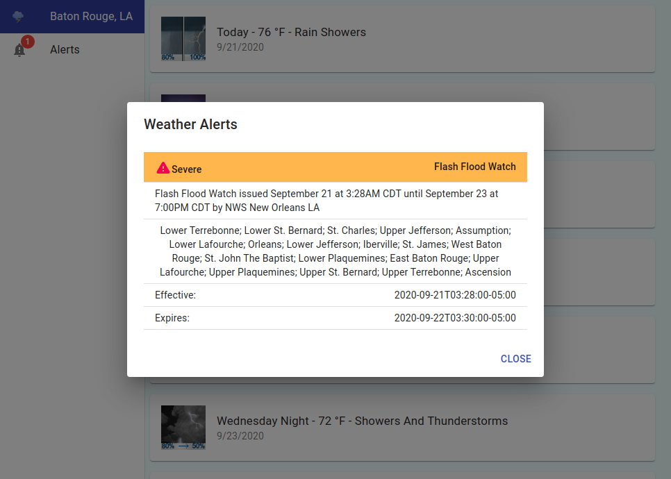 Screenshot of desktop alerts