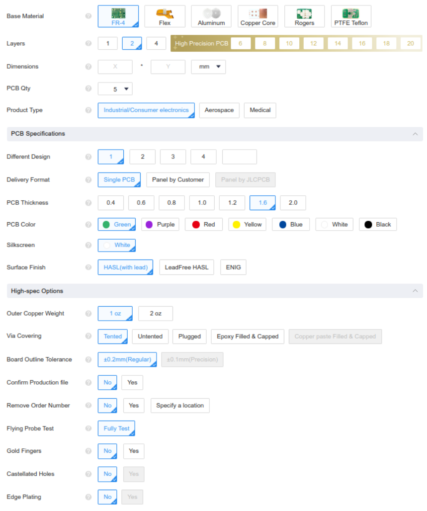 JLCPCB Order Page