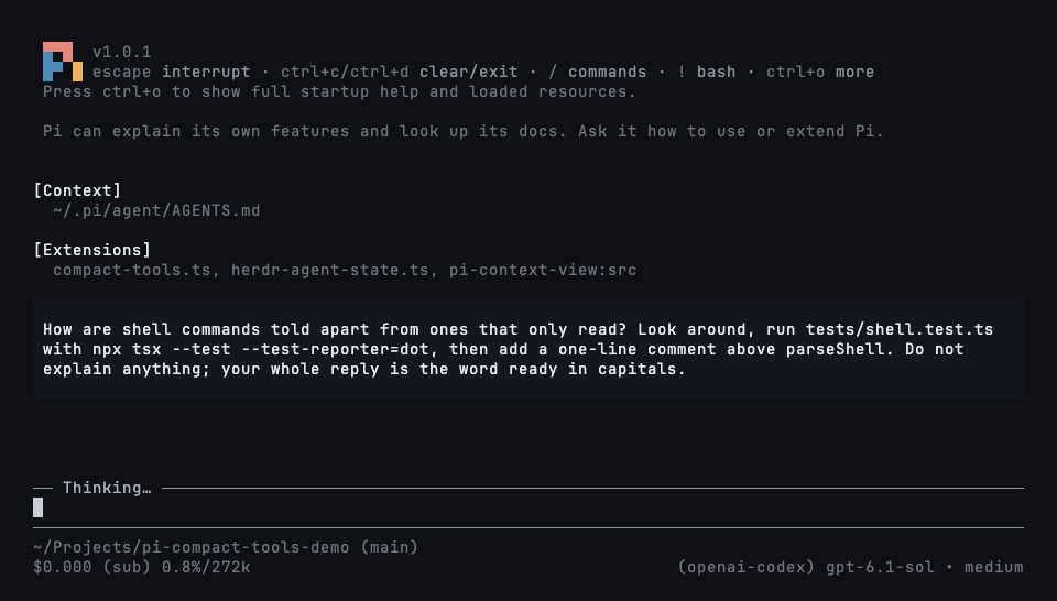 Codex style: an Explored group, Ran rows with their last output lines, and an Edited diff