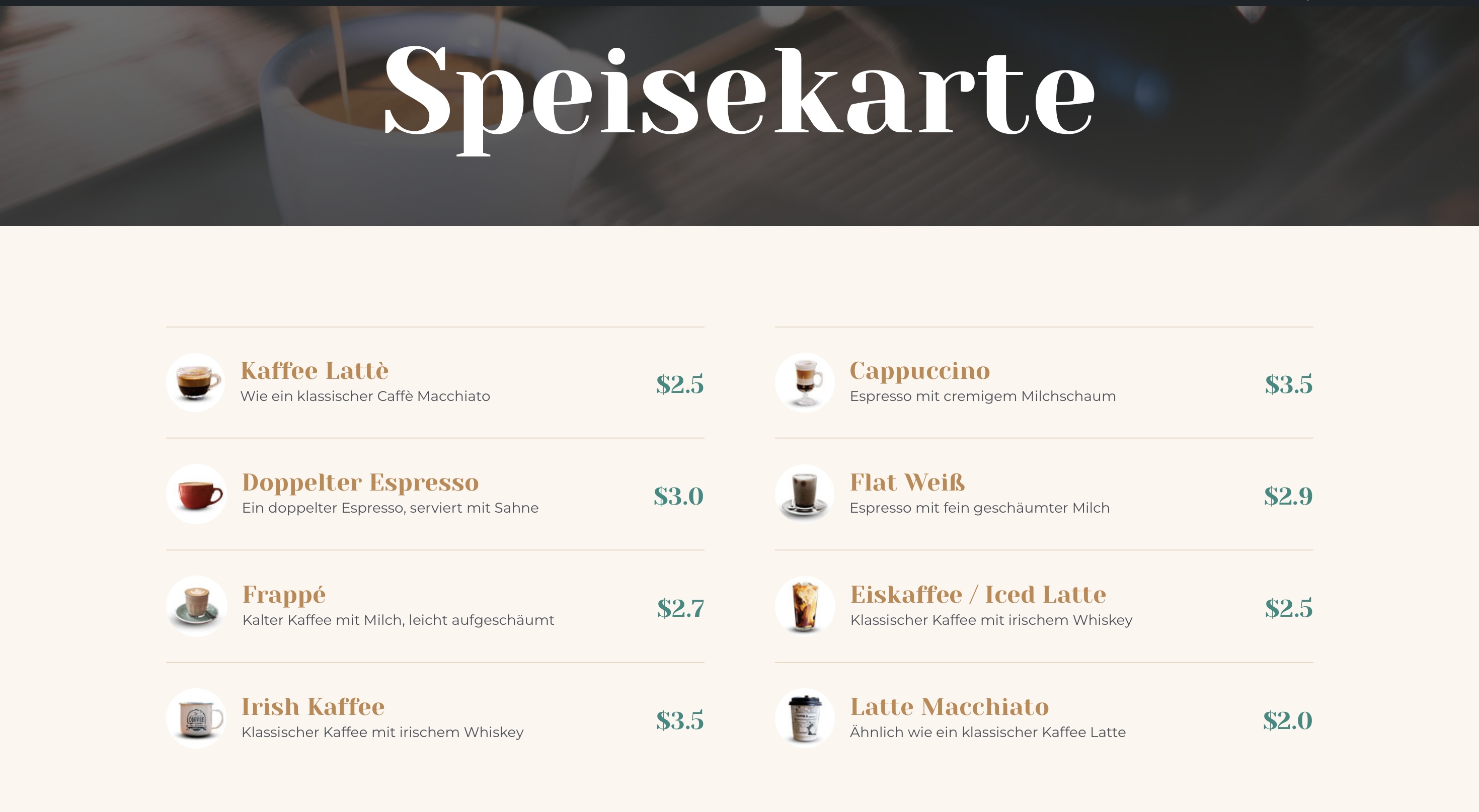 Café Website website screenshot 2
