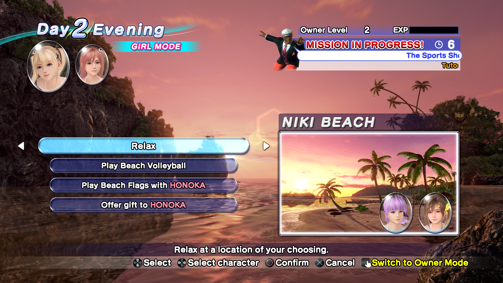 Scarlet evening beach activity menu