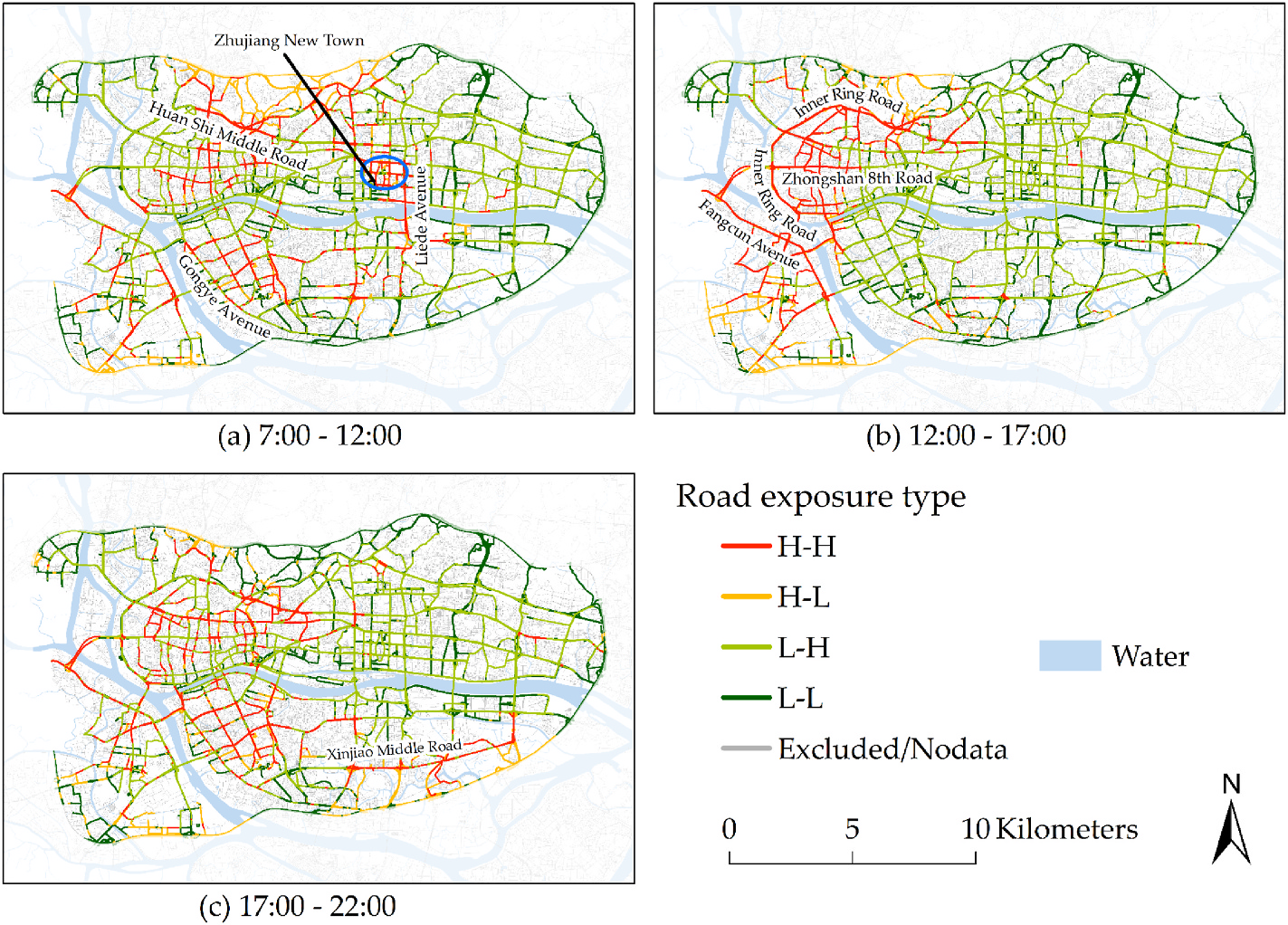 Figure 11. Spatial distributions of the four road types.