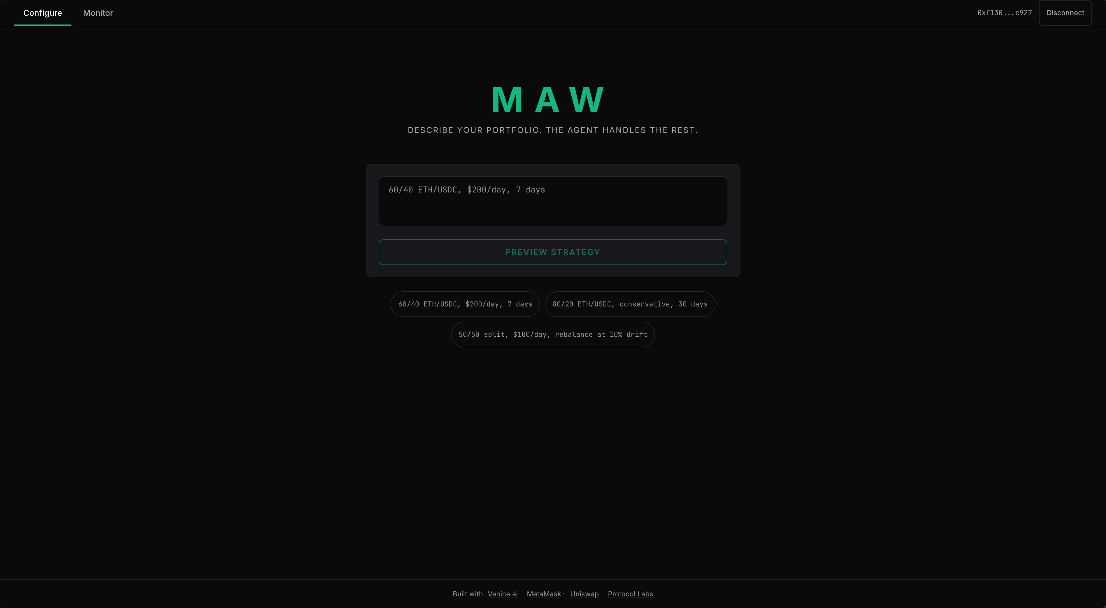 Maw — Intent-Compiled Private DeFi Agent screenshot 2