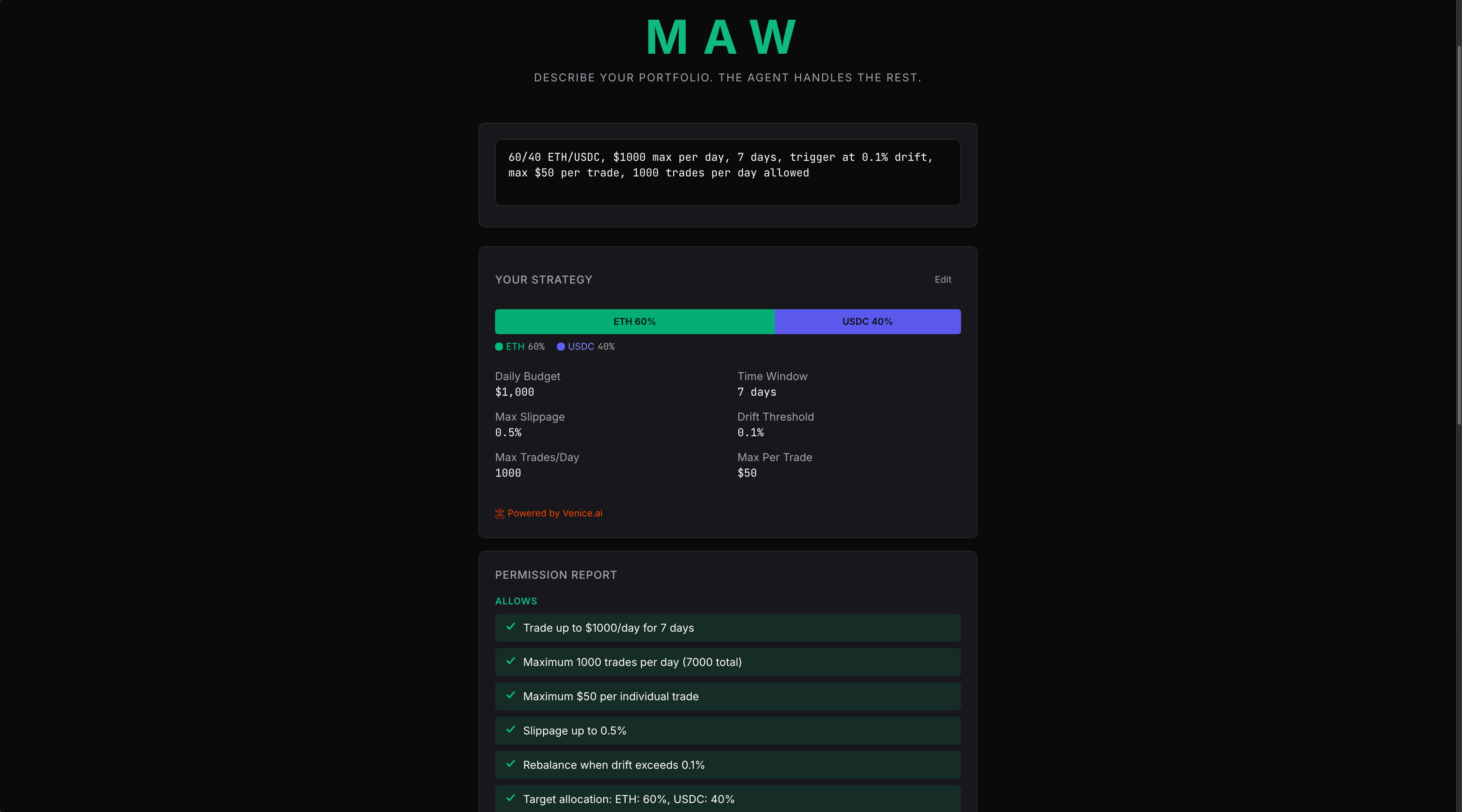 Maw — Intent-Compiled Private DeFi Agent screenshot 3