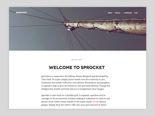 Screentshot of Sprocket, a WordPress theme