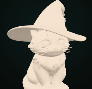 Faceted clay preview of a cat wearing a witch hat