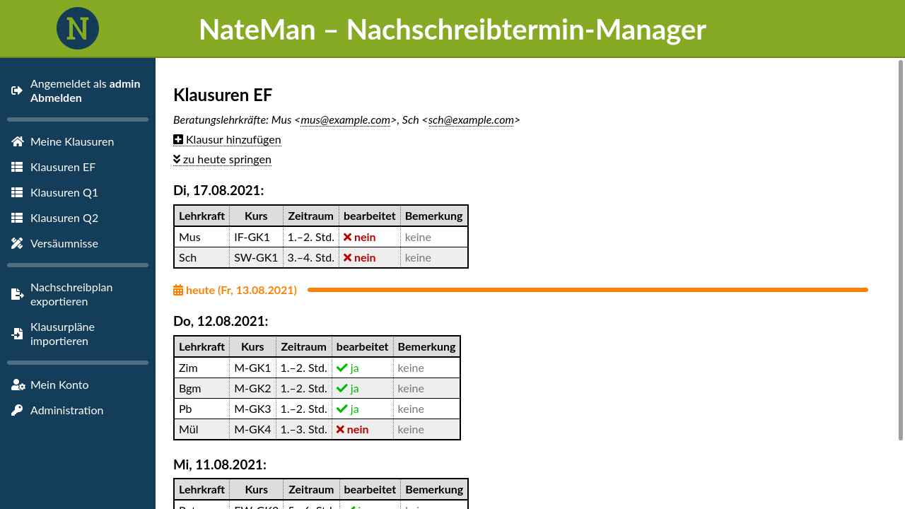 Klausurliste in NateMan