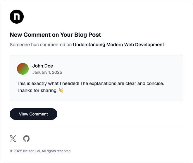 Comment notification template