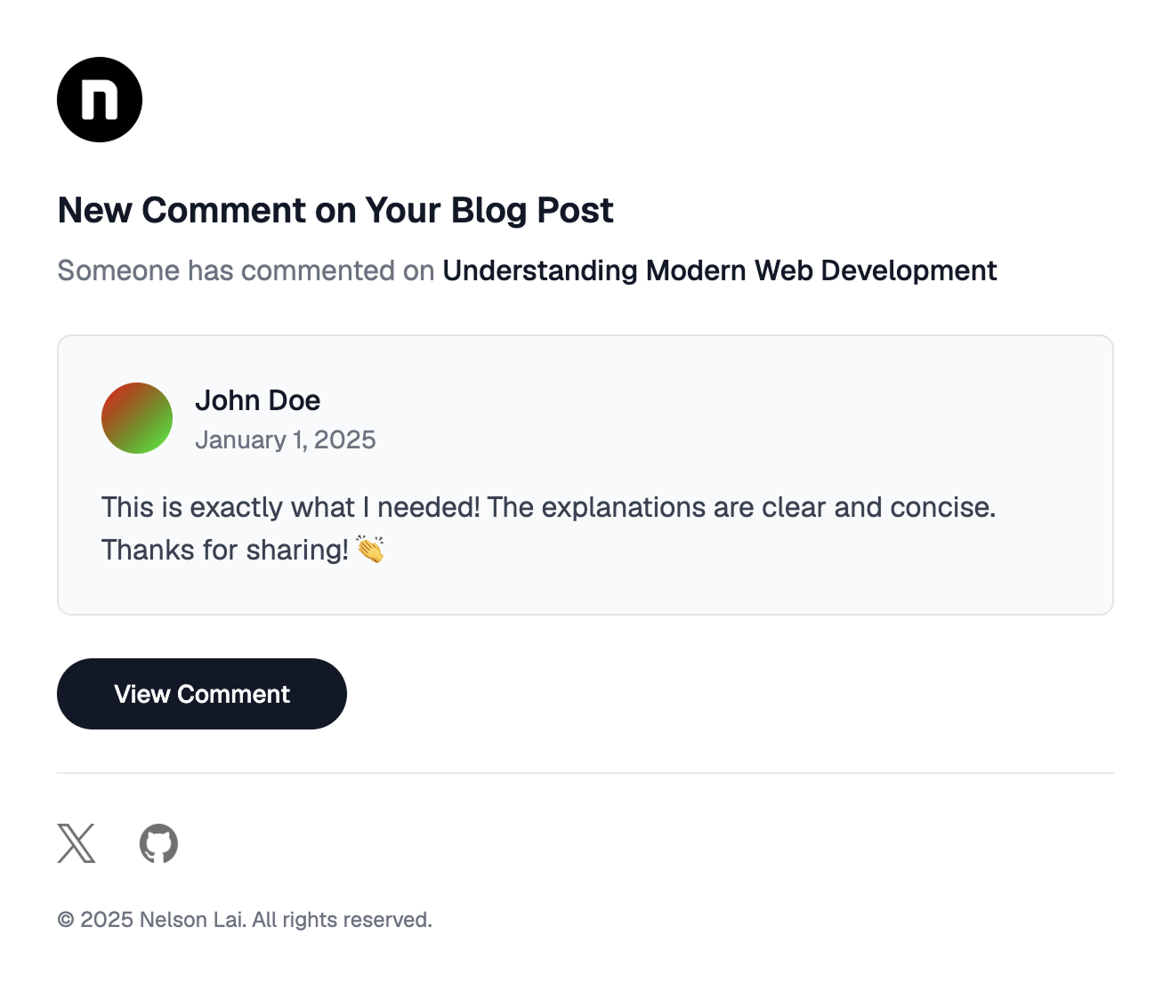 Comment notification template