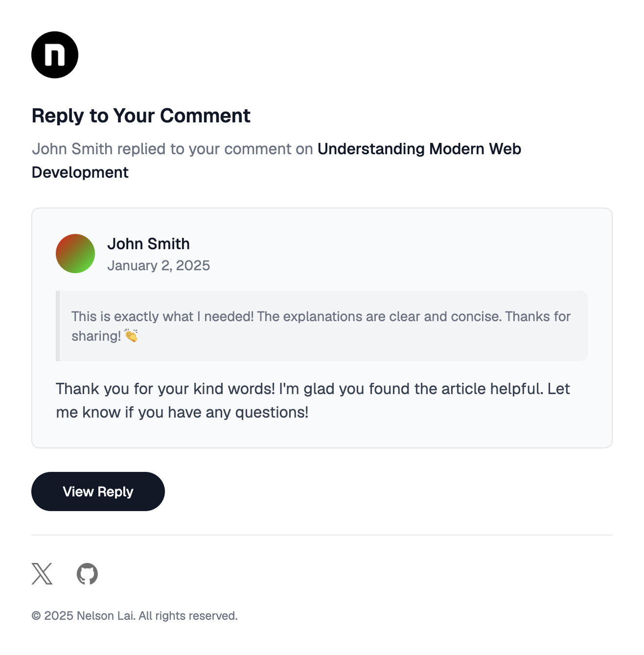 Reply notification template