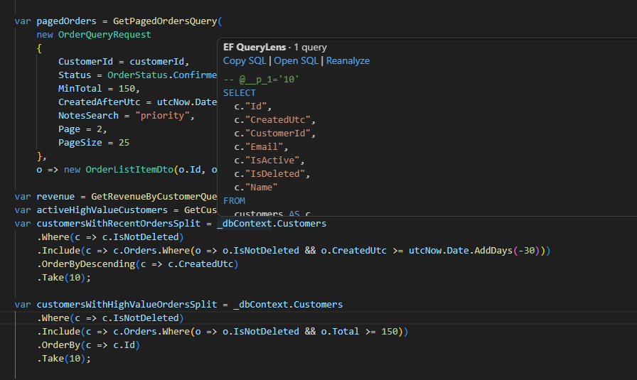 EF QueryLens VS Code