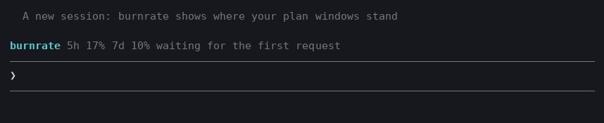 burnrate's row above the prompt, through a scripted session