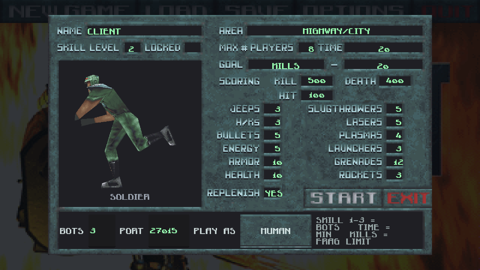 The network setup screen
