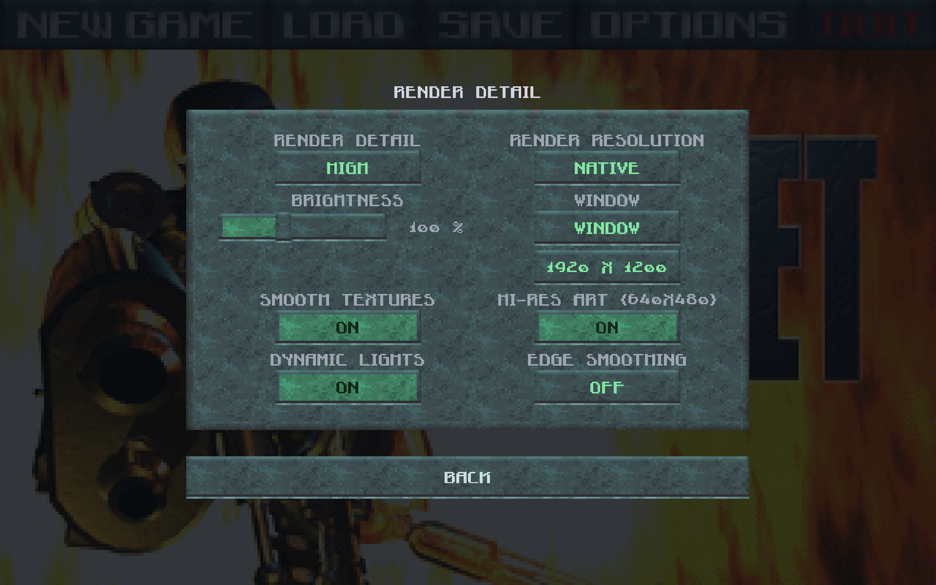 The render settings