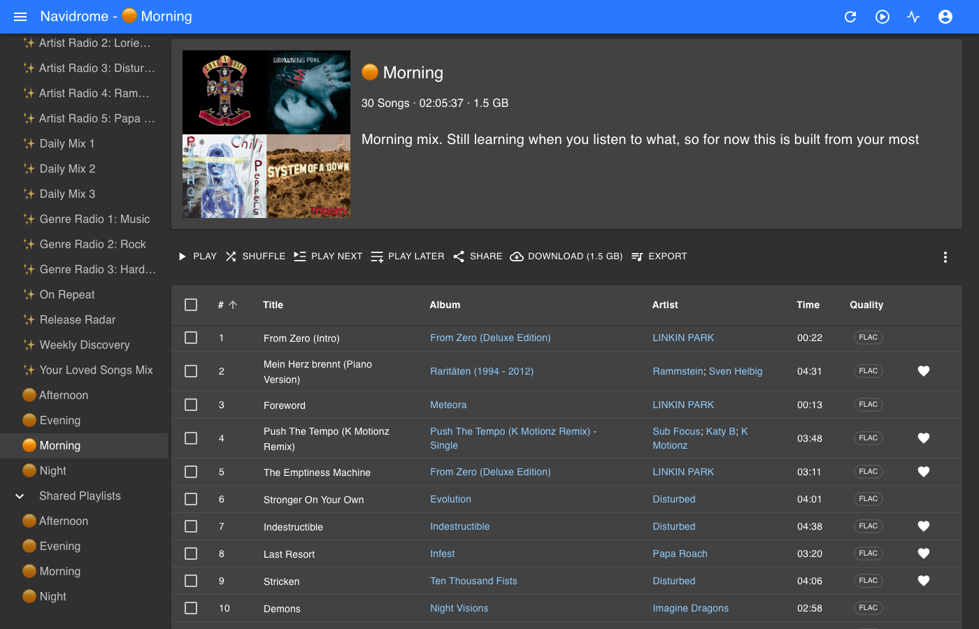 A generated mix on a real library