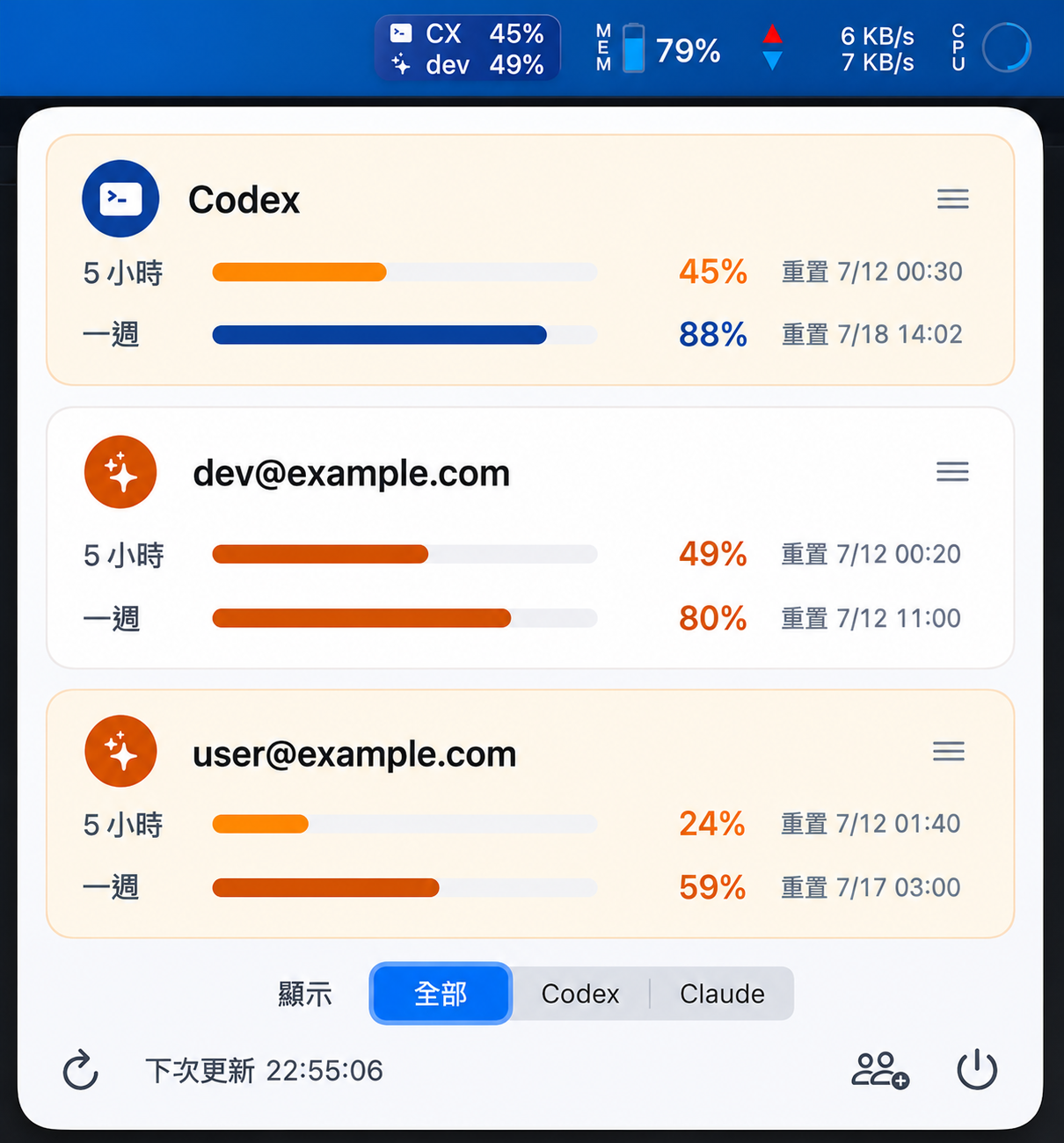 AIBar 用量總覽