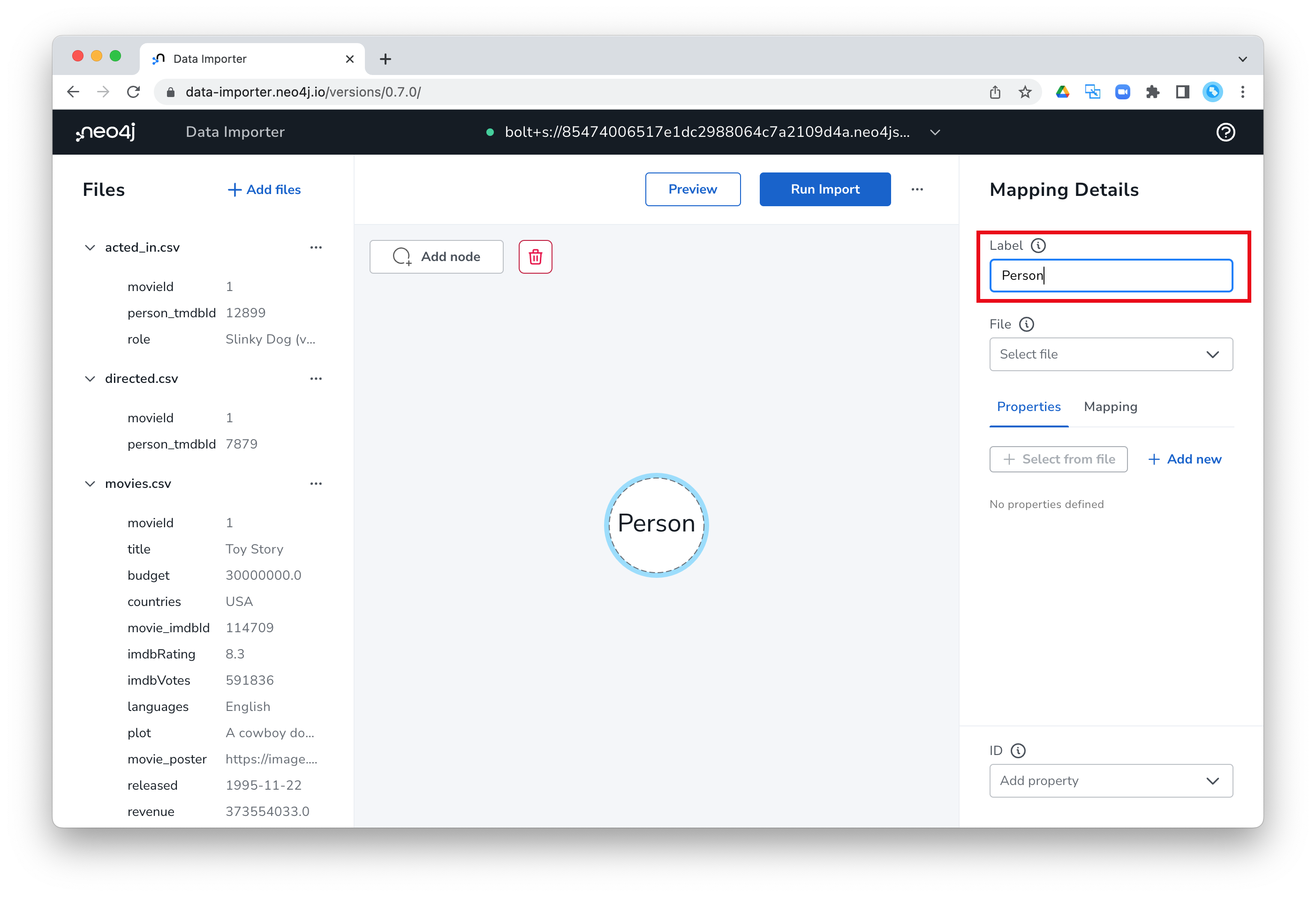 Add the node label