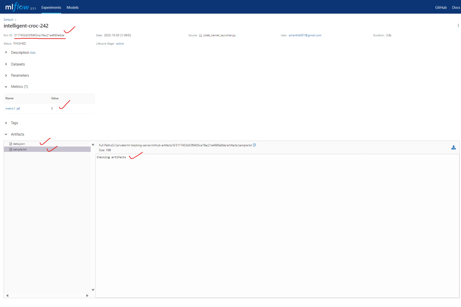 Verify the result in mlflow ui