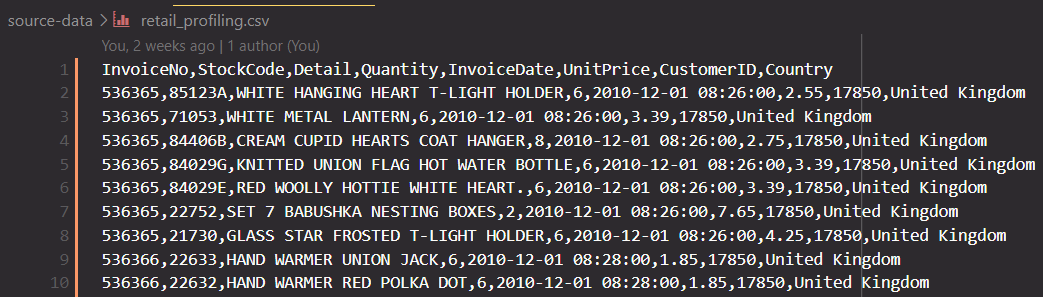 CSV file contents