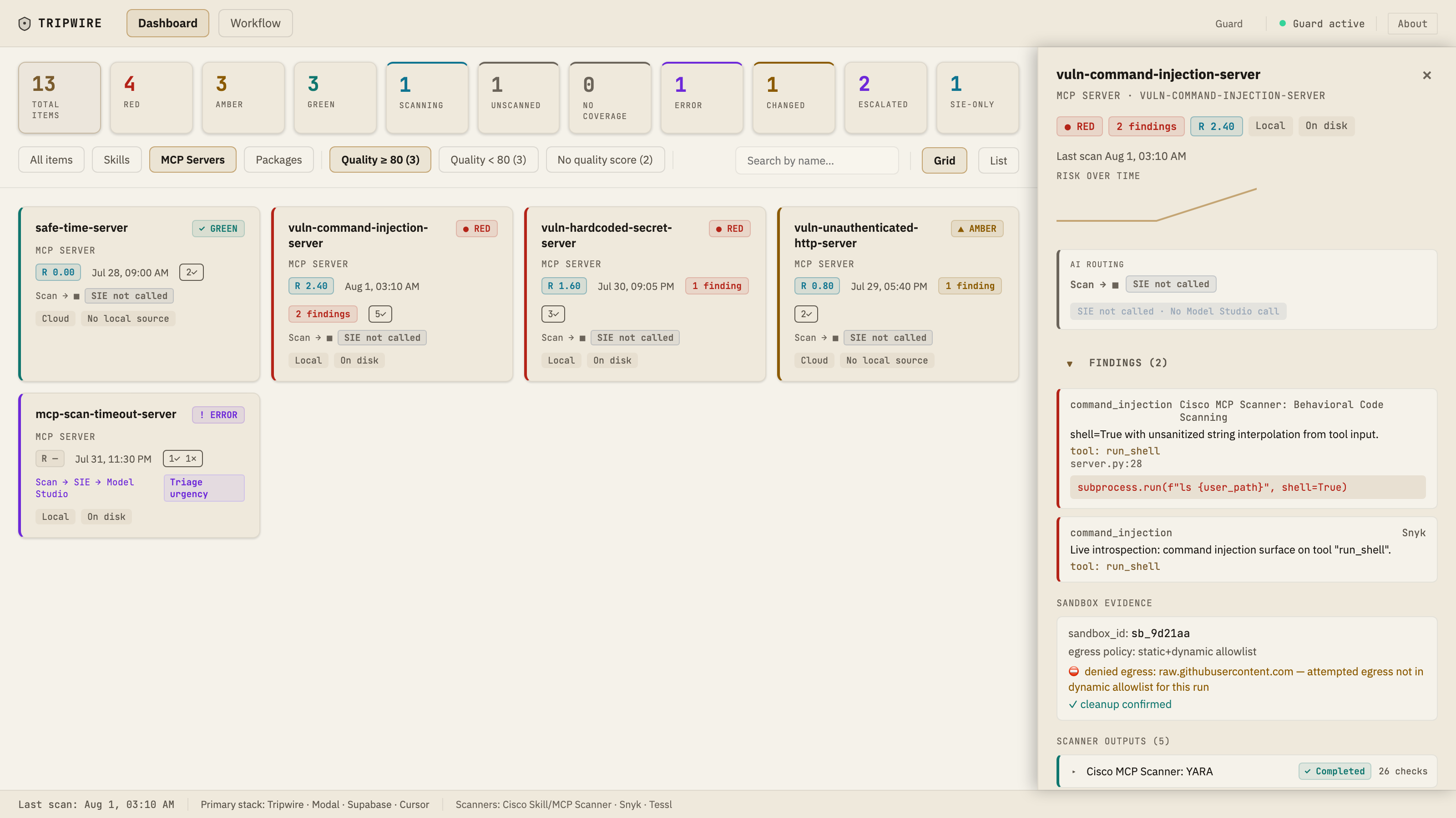 MCP server detail — command injection finding (Mock)