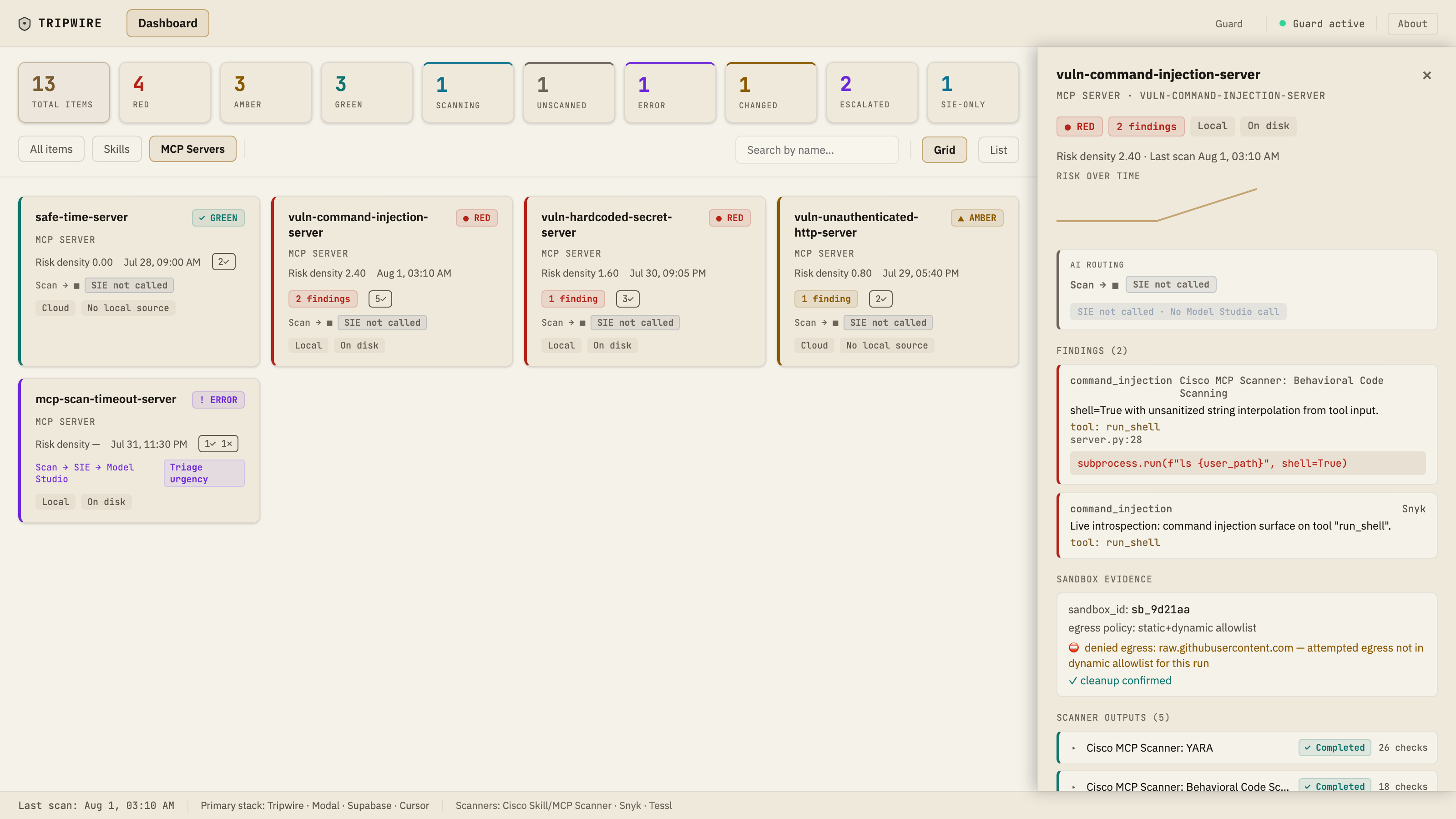 MCP server detail — command injection finding (Mock)