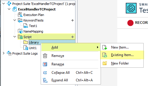 Add existing script in TestComplete