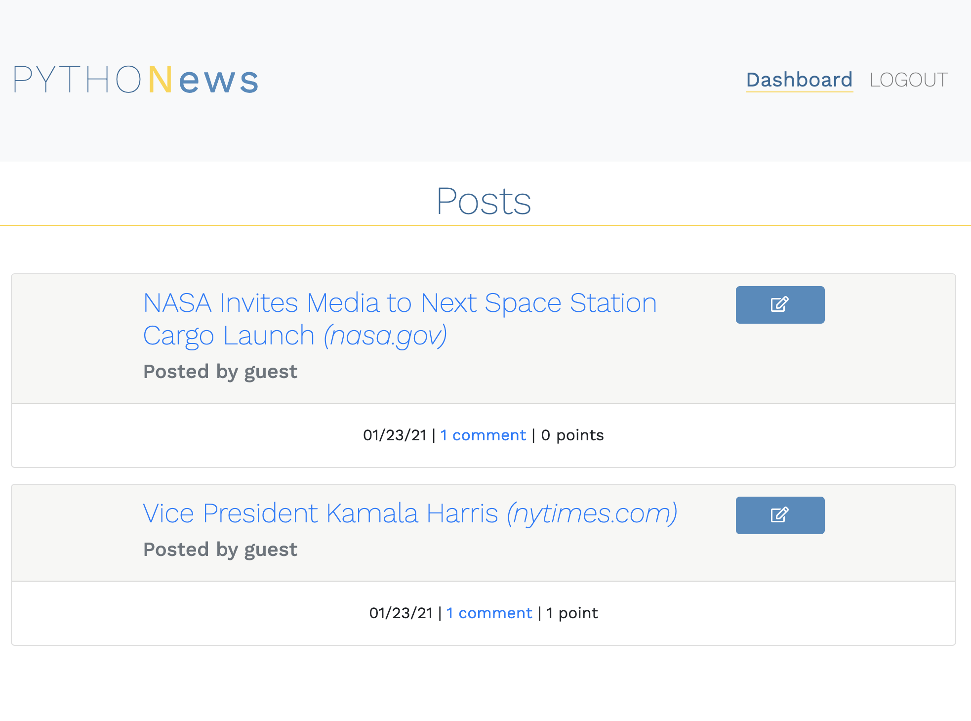 Screenshot of Python News App