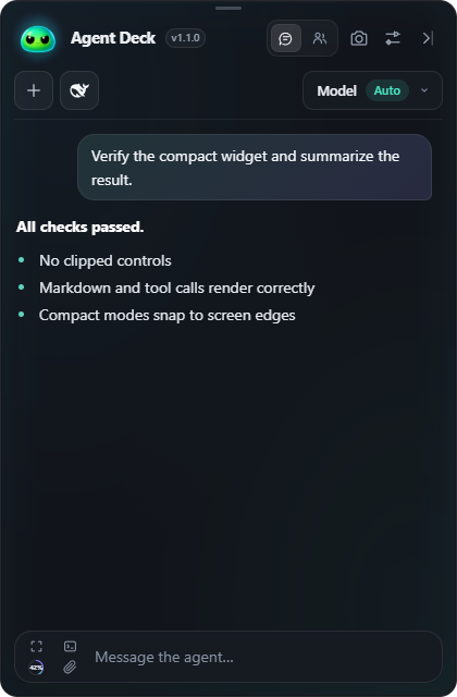 Agent Deck chat with grouped tool calls and a compact composer