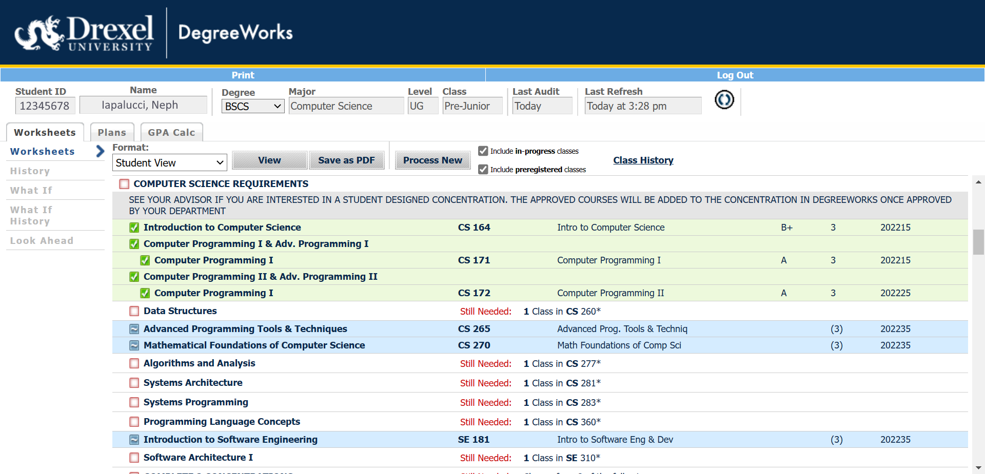 DegreeWorks before