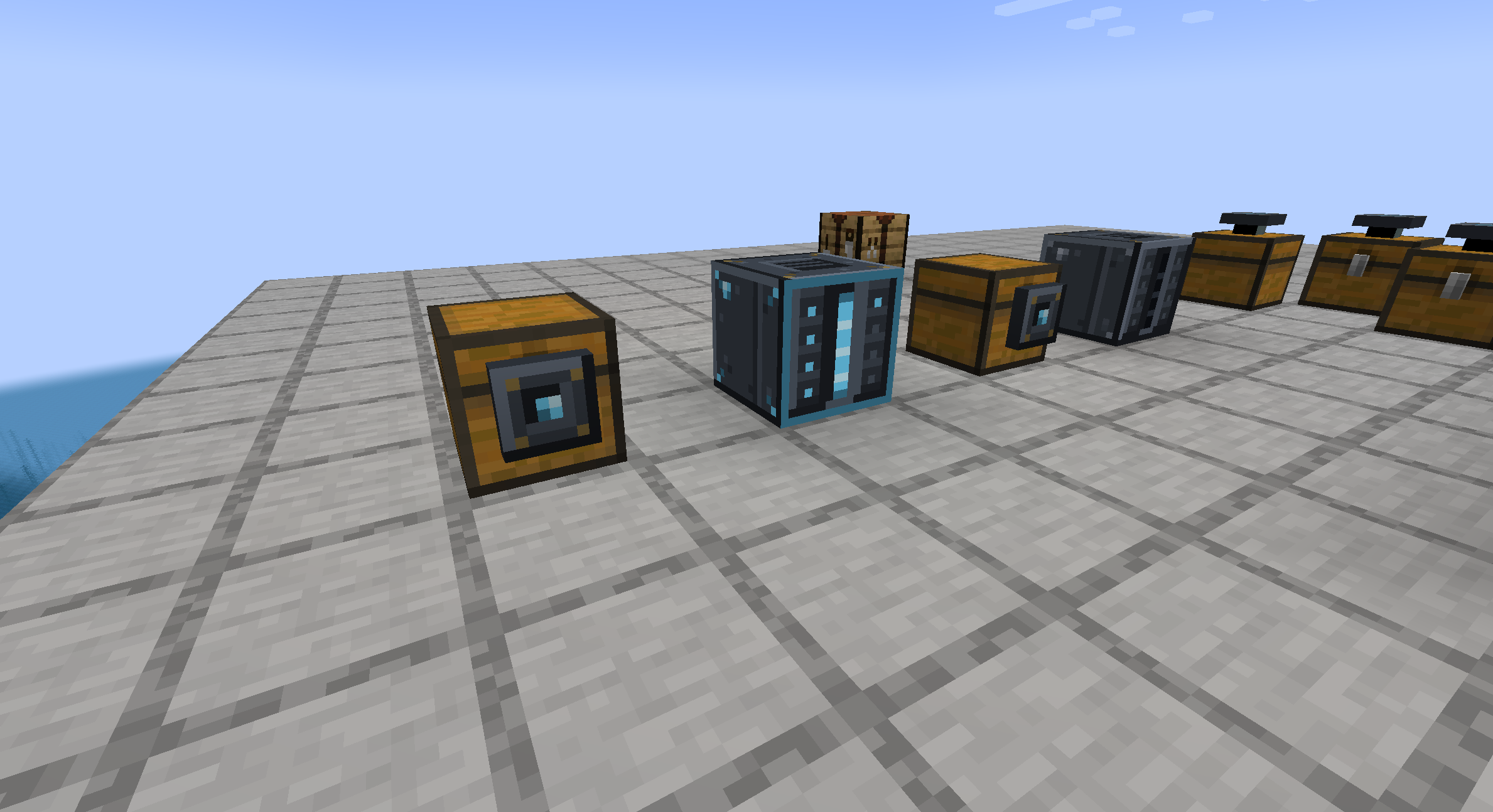 One Workbay where a floor of machines used to be, with chests plugged in through Connectors