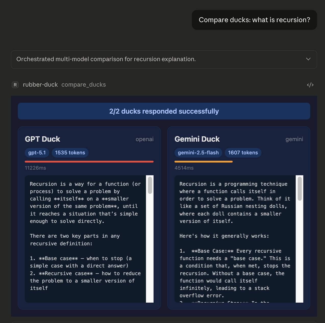Compare Ducks interactive UI