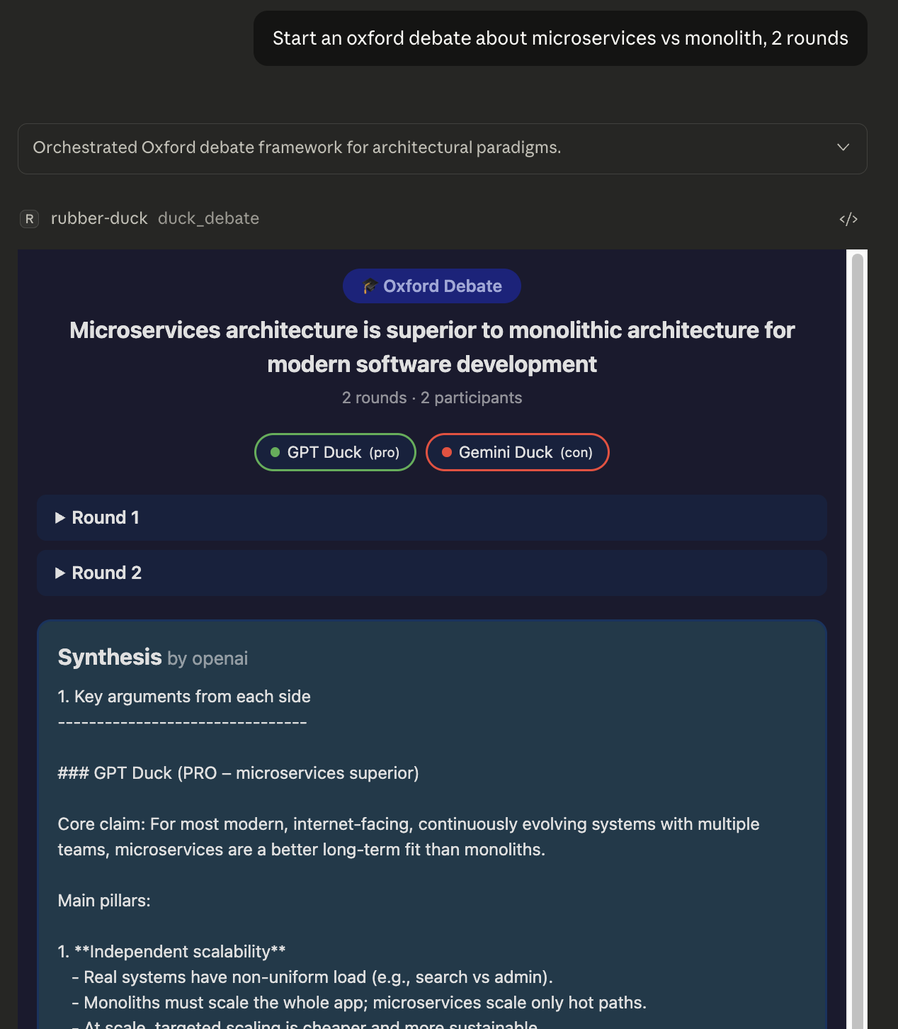 Duck Debate interactive UI