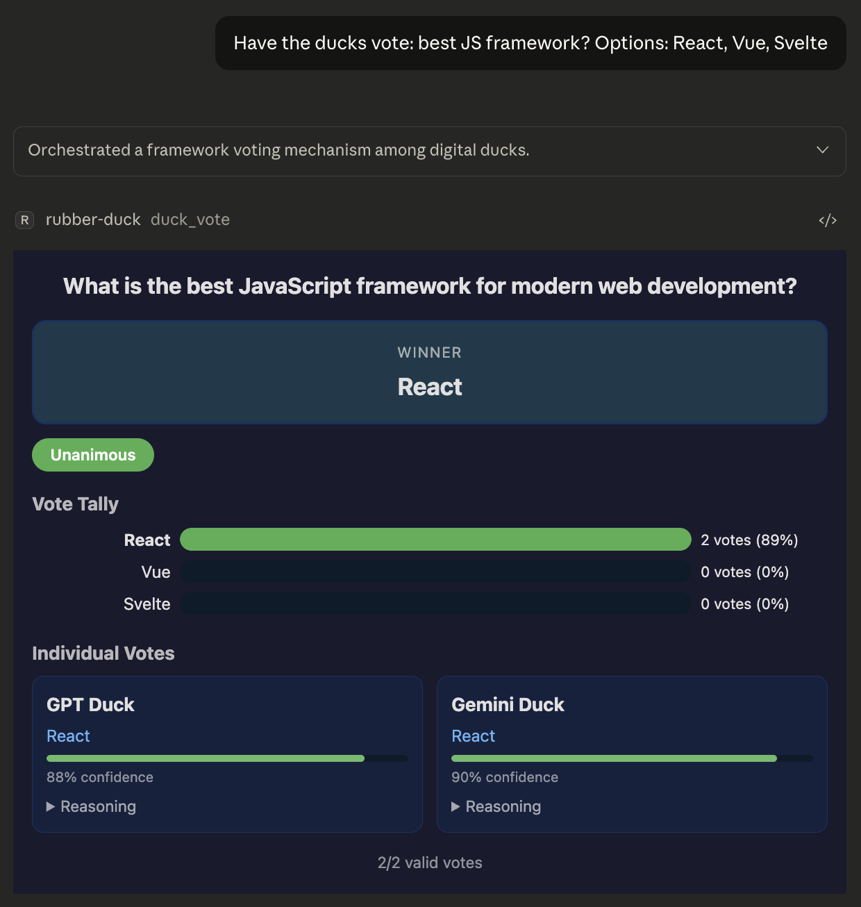 Duck Vote interactive UI