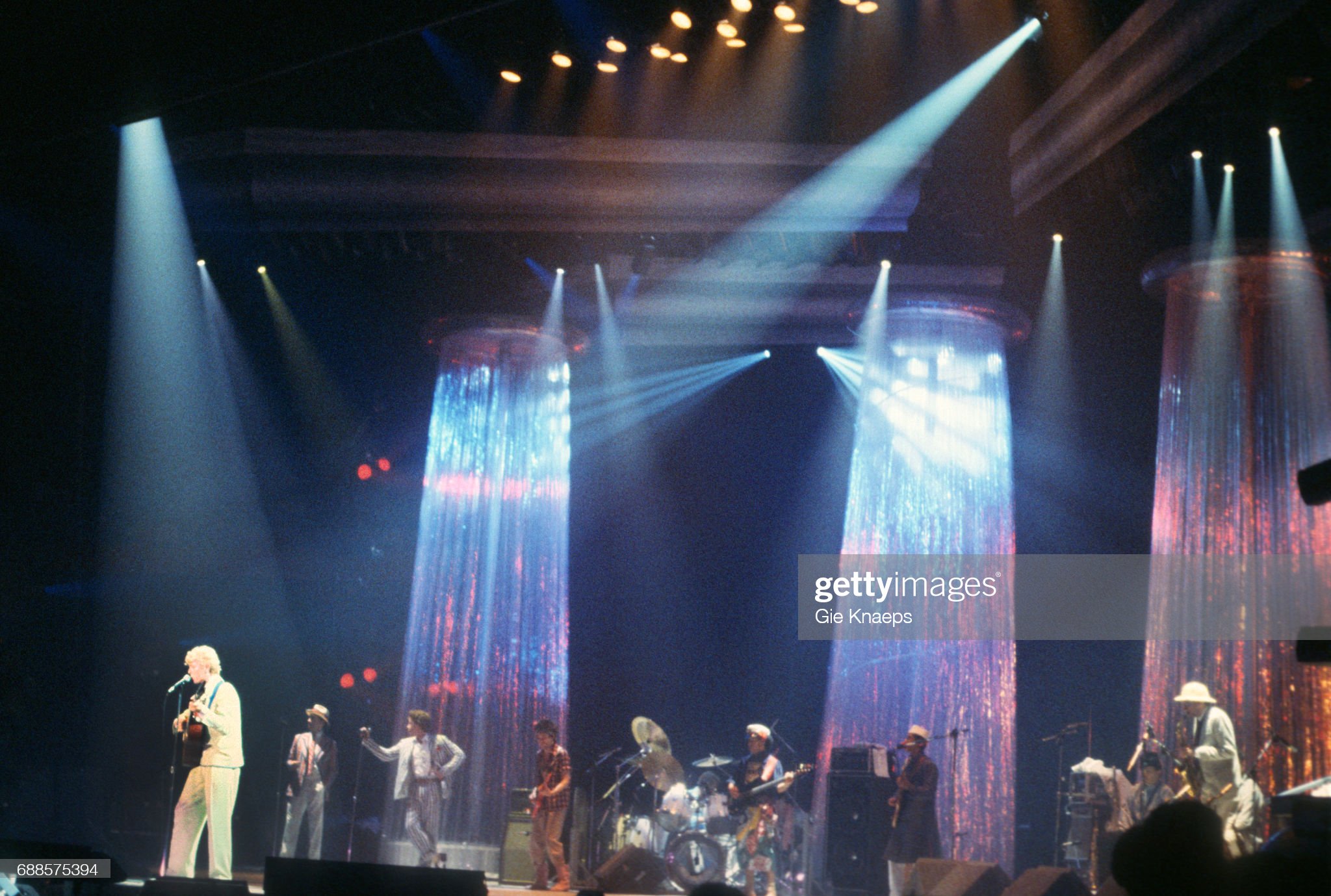 Bowie on stage with his band.