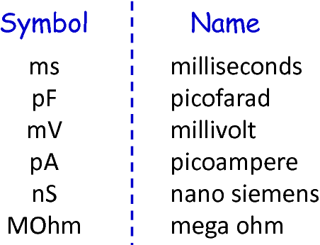 Common neuroscientific physical units.