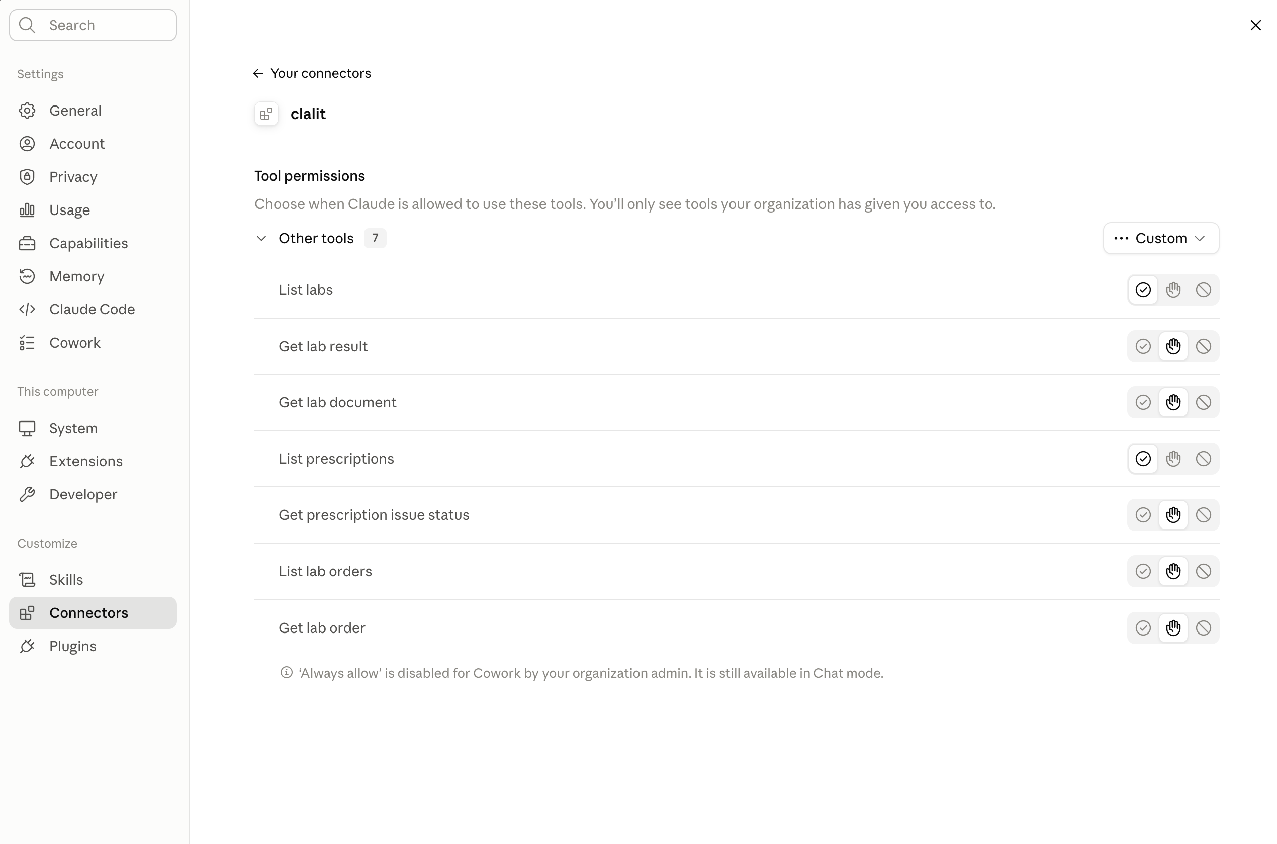Claude Desktop: seven Clalit tools