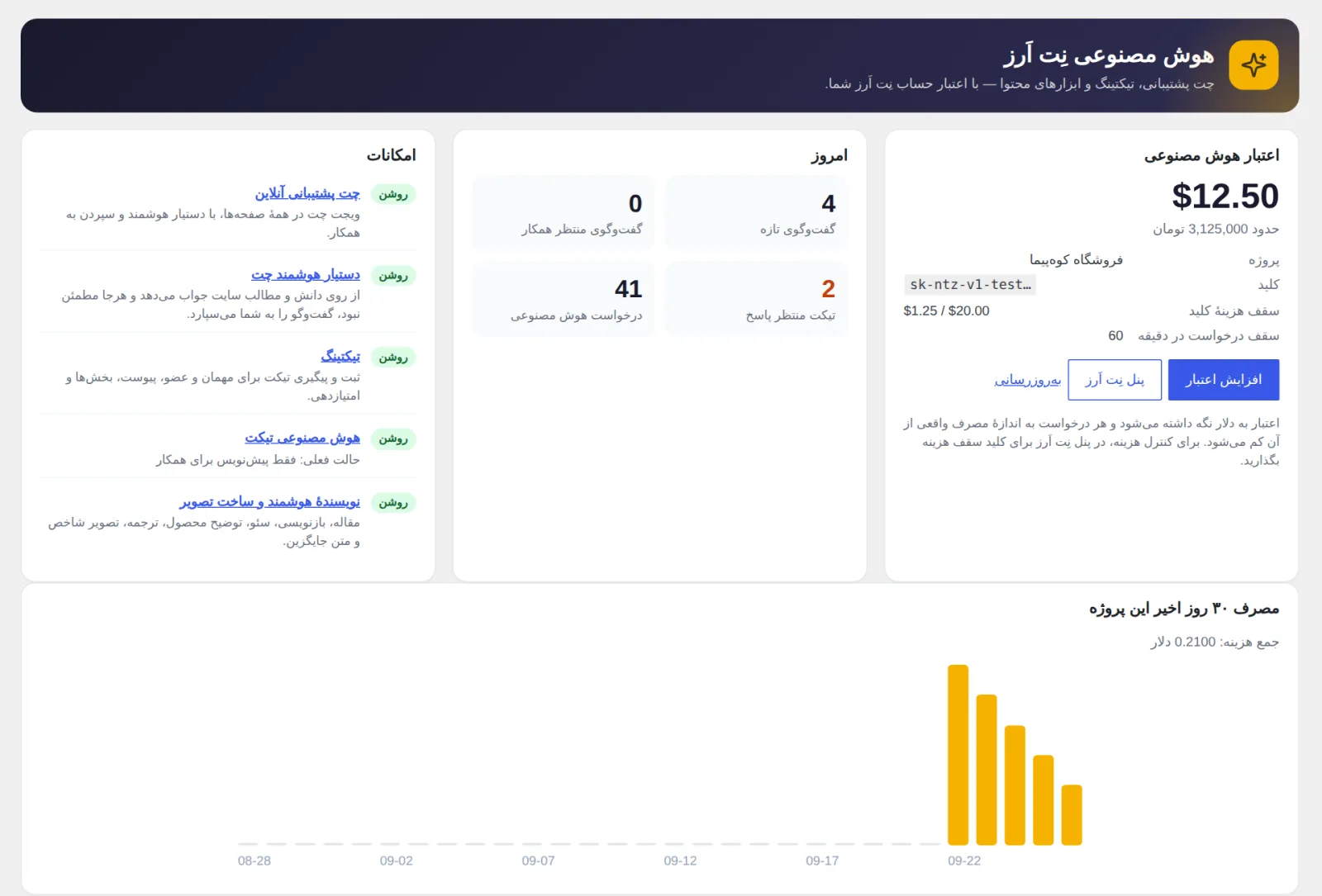 پیشخوان اعتبار نِت اَرز و نمودار مصرف