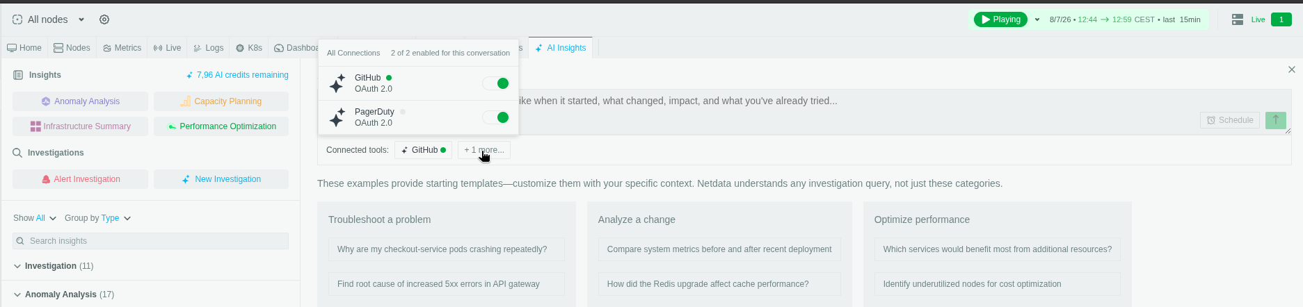 Select MCP servers for a report