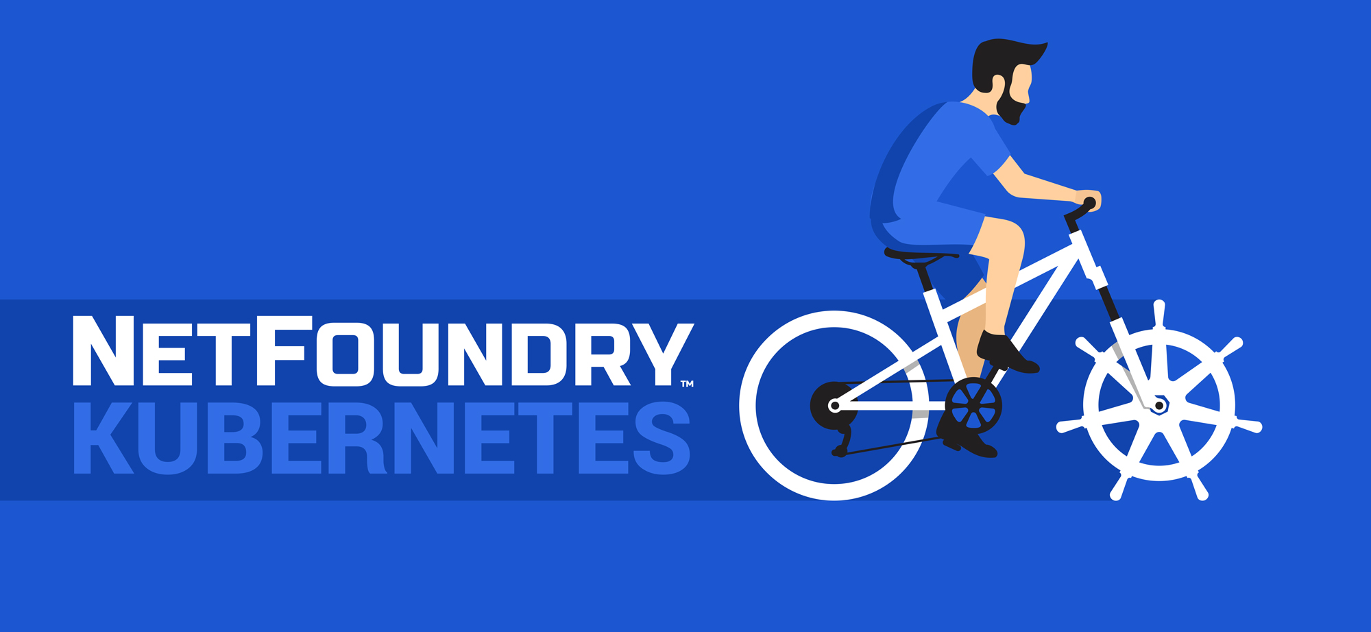 bicyclist with Kubernetes logo as front wheel