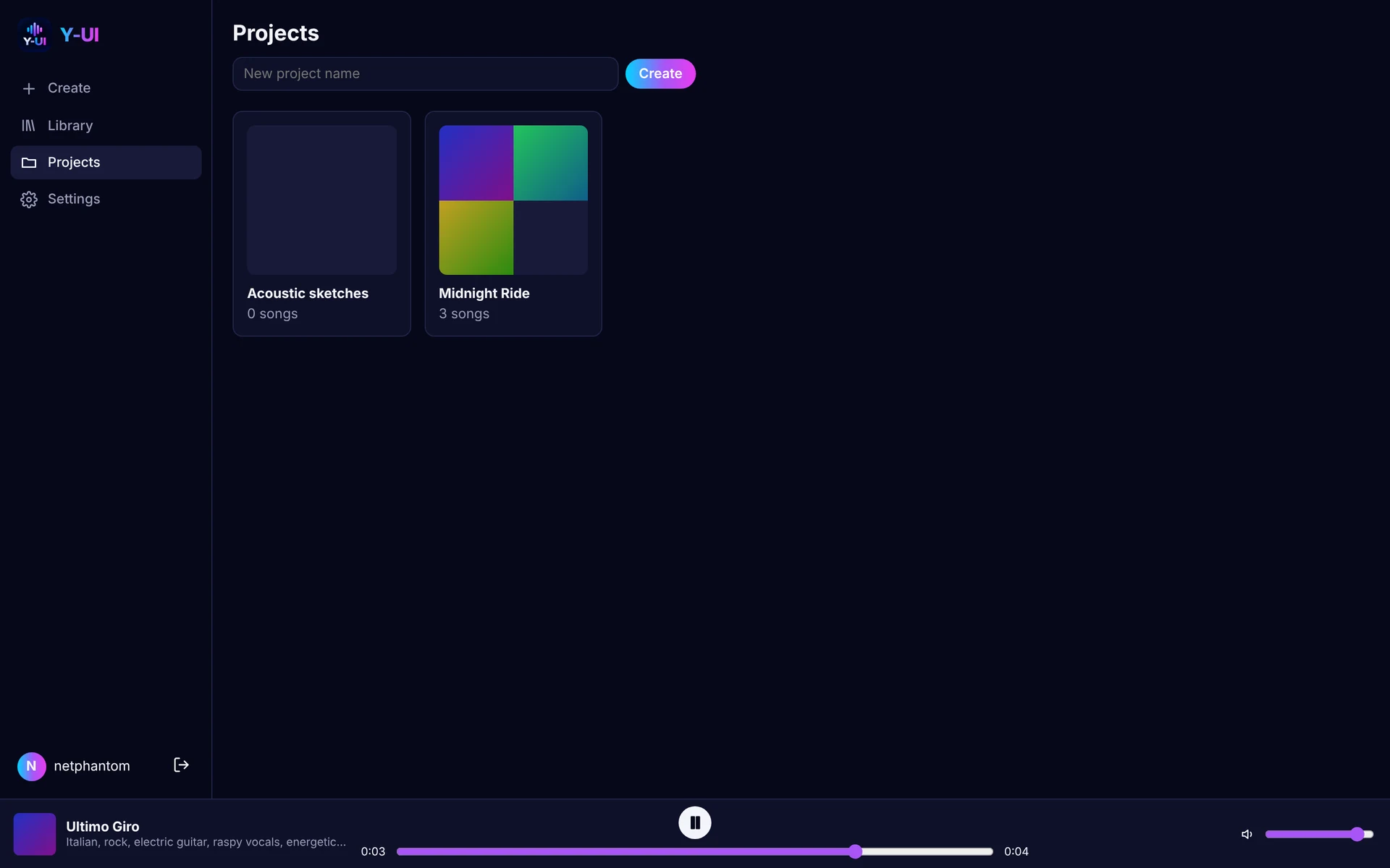 Projects page
