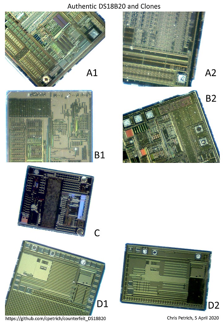 Dies after decapping of authentic Maxim DS18B20 and clones